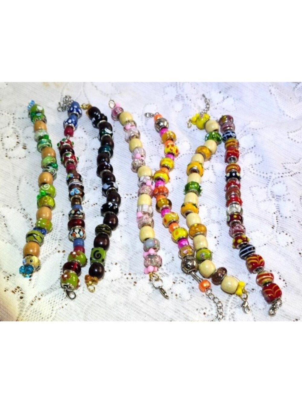 Murano Style Glass Bead Bracelets Set Of 7 925 Sterling Silver 7 & 8 Inches Mu - Picture 6 of 16